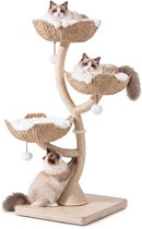 Jake and Jacky Luxe krabpaal voor Katten Hout - XXL Krabpaal voor Grote Katten - Sisal - Berkenhout - Beige/Wit - 58x58x134cm