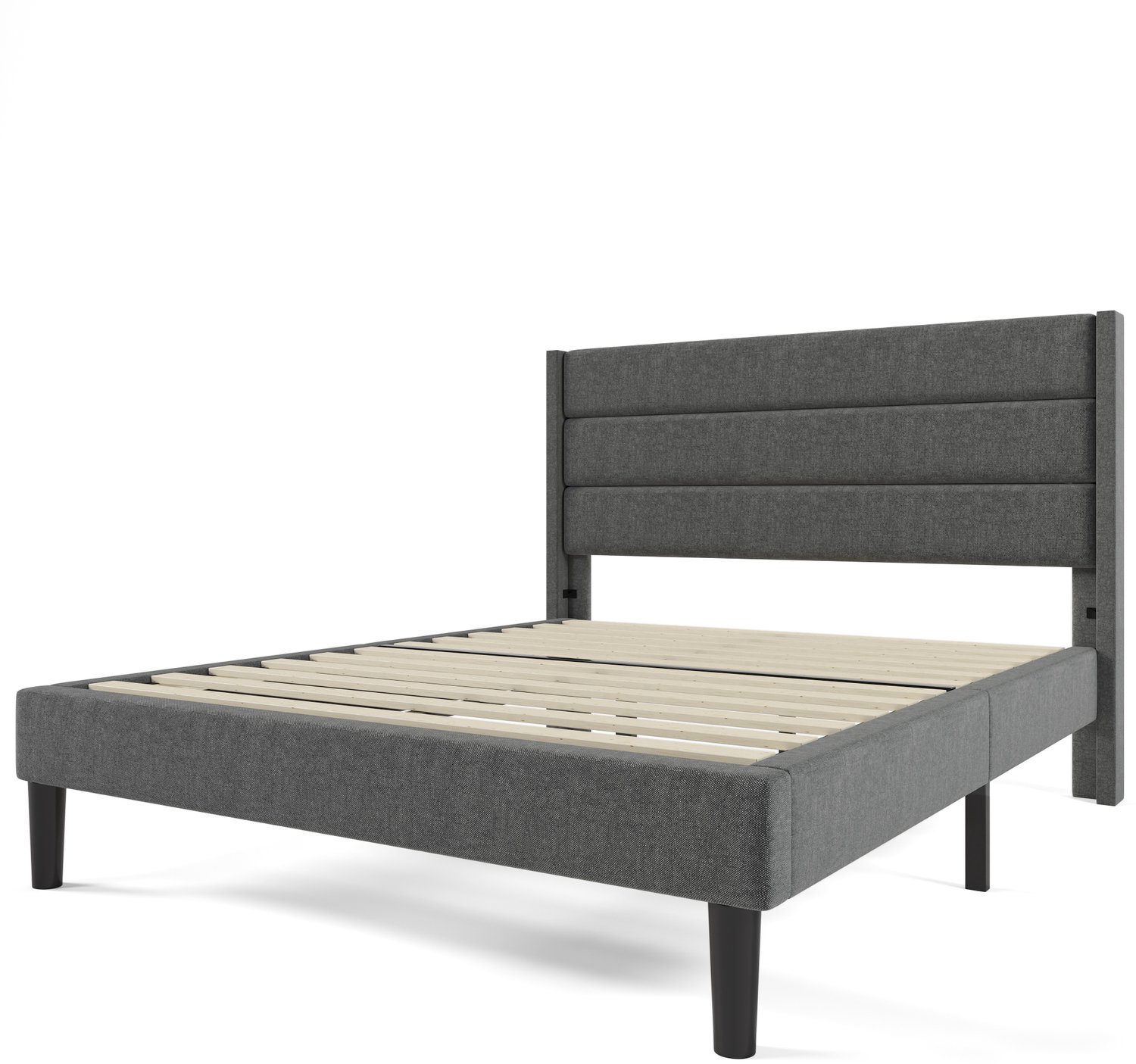 MUVANO Gestoffeerd bed 140x200 cm - Tweepersoonsbed met matras en lattenbodem - Linnen bekleding en gepolsterd hoofdbord - Slaapkamer donkergrijs