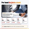 Persoon pompt autoband op met de AutoXtreme. Toont instellingen voor auto, motor, fiets, bal en vrije modus.