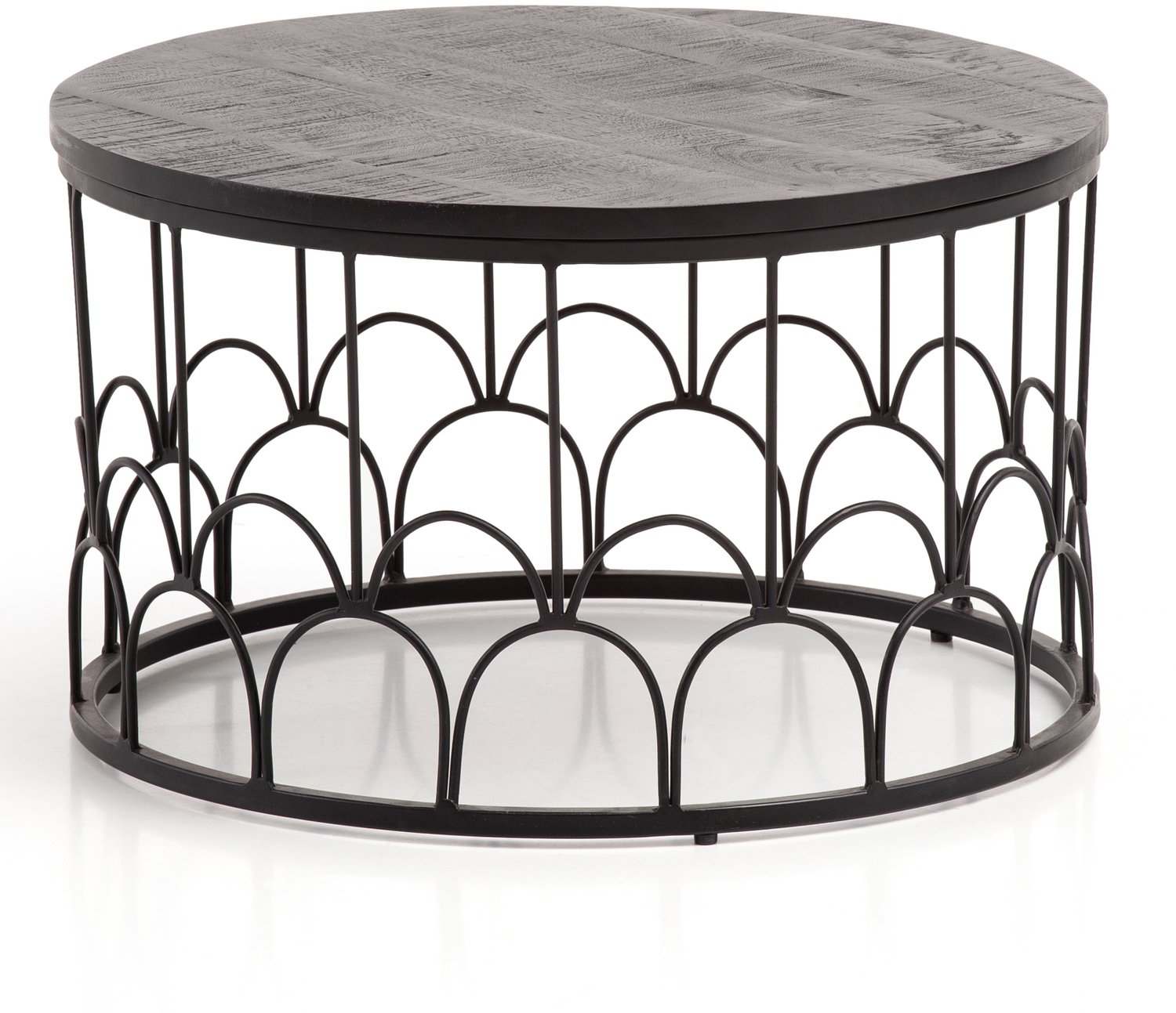 Cosmo Casa Salontafel – Boogpatroon – Handgemaakt – Massief Mangohout – Metaal – Zwart – Ø 60 x 36 cm