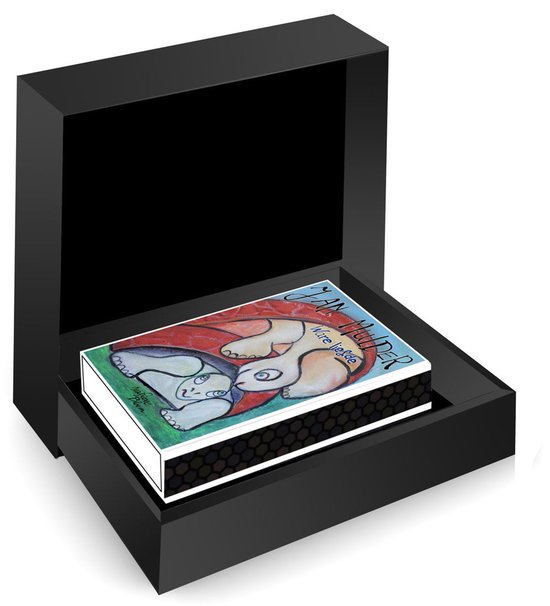 Luxe zwarte geschenkdoos met daarin een klein boekje voorzien van de illustratie Ware liefde.