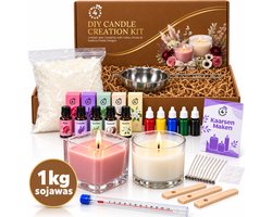 Twenty4seven® Kaarsen Maken Set - 1 kg Sojawas met 5 Geuroliën, 5 Kleurstoffen, Smeltpot & Lonten - Zelf Kaars Maken Kinderen - Kaarsenset Cadeau
