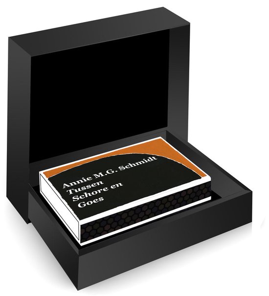 MatchBoox geschenkdoos in zwart bevat een miniboekje getiteld Tussen Schore en Goes van Annie M.G. Schmidt.