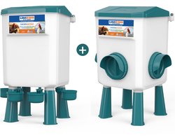 UniEgg® XL Feeder 12kg + Drinker 11 Liter (Groen) - automatisch en innovatief , inclusief ophangset en poten - drinkbak kip en ander pluimvee of gevogelte