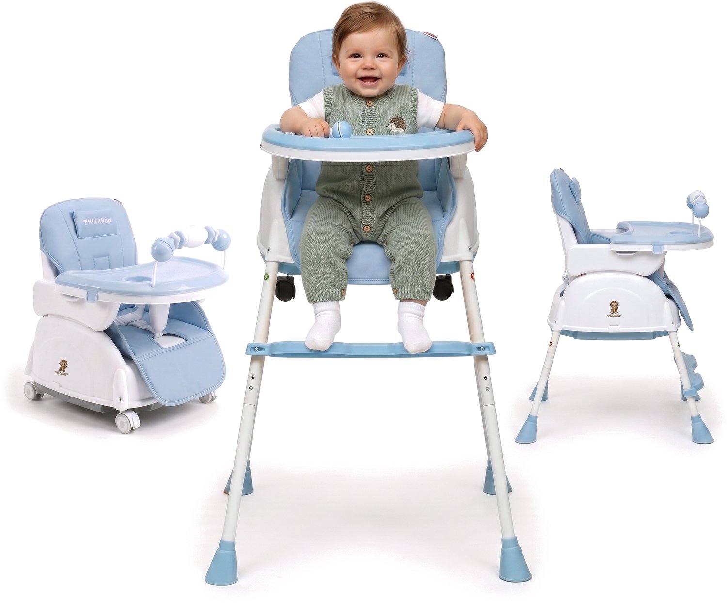 Bol.com Twinky® Kinderstoel – 2-in-1 Kinderwagen Set – Blauw – Inklapbare Eetstoel & Baby Wagentje en Babystoel Voor Aan Tafel  ... aanbieding