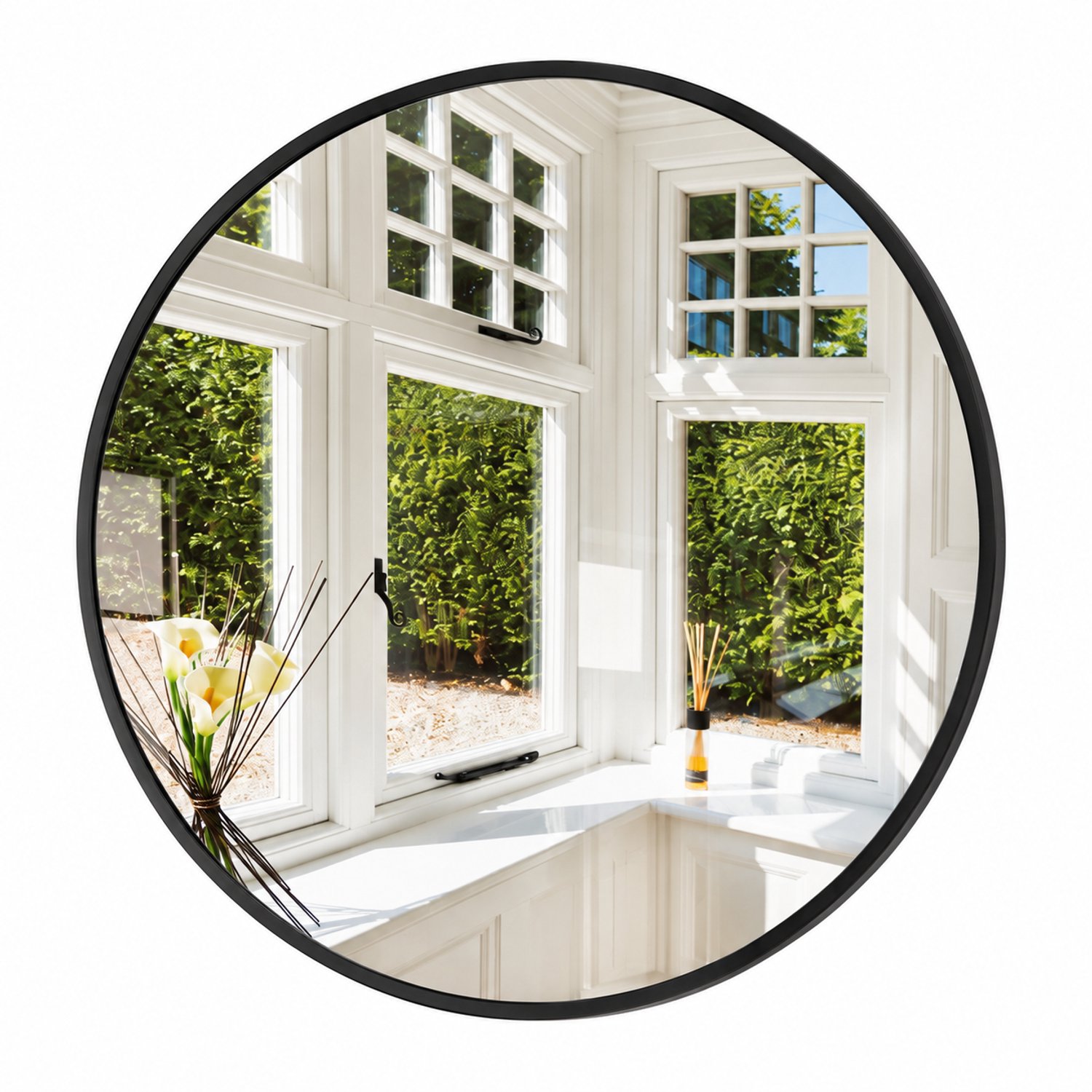 Vurnomi Wandspiegell - Spiegel rond - Badkamerspiegel - Kapspiegel - Spiegels - Aluminium Frame – HD Spiegelglas - 75 CM - Zwart