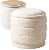 Salvik Poef Rond - Opbergpoef - Omkeerbare Deksel - Teddy Crème - 38cm