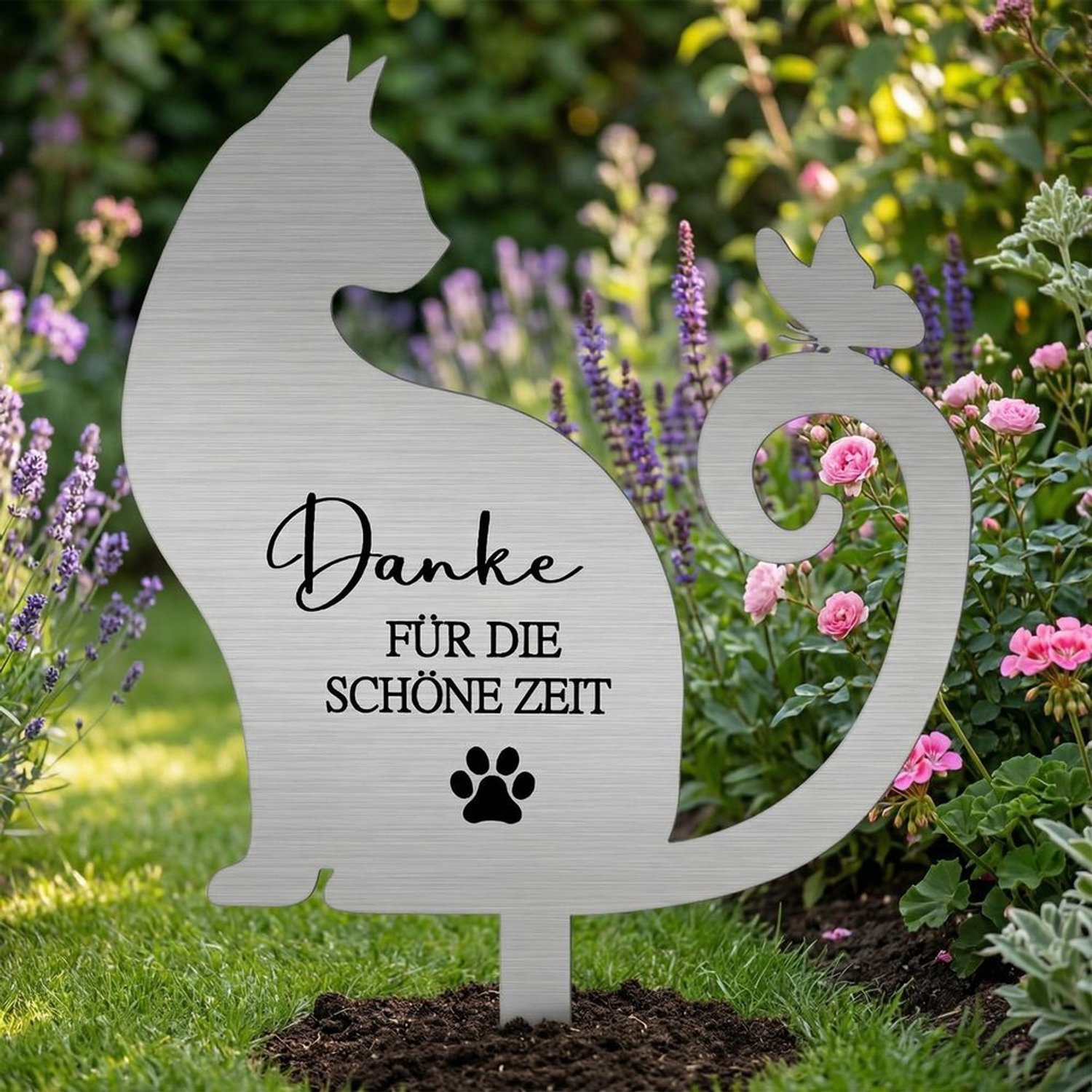 Herinneringsbord voor Katten met Gravering en Tuinstok