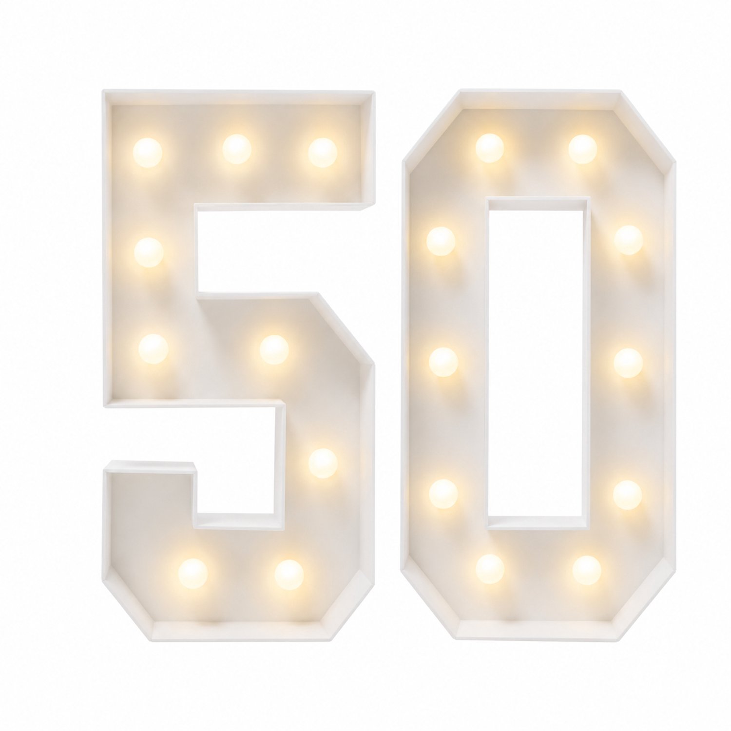 DeltaMerch Lichtgevende cijfers - Lichtcijfers - 50 jaar - Abraham - Sarah - Versiering - 100 cm hoog - 20 LED-lampen - Warmwit