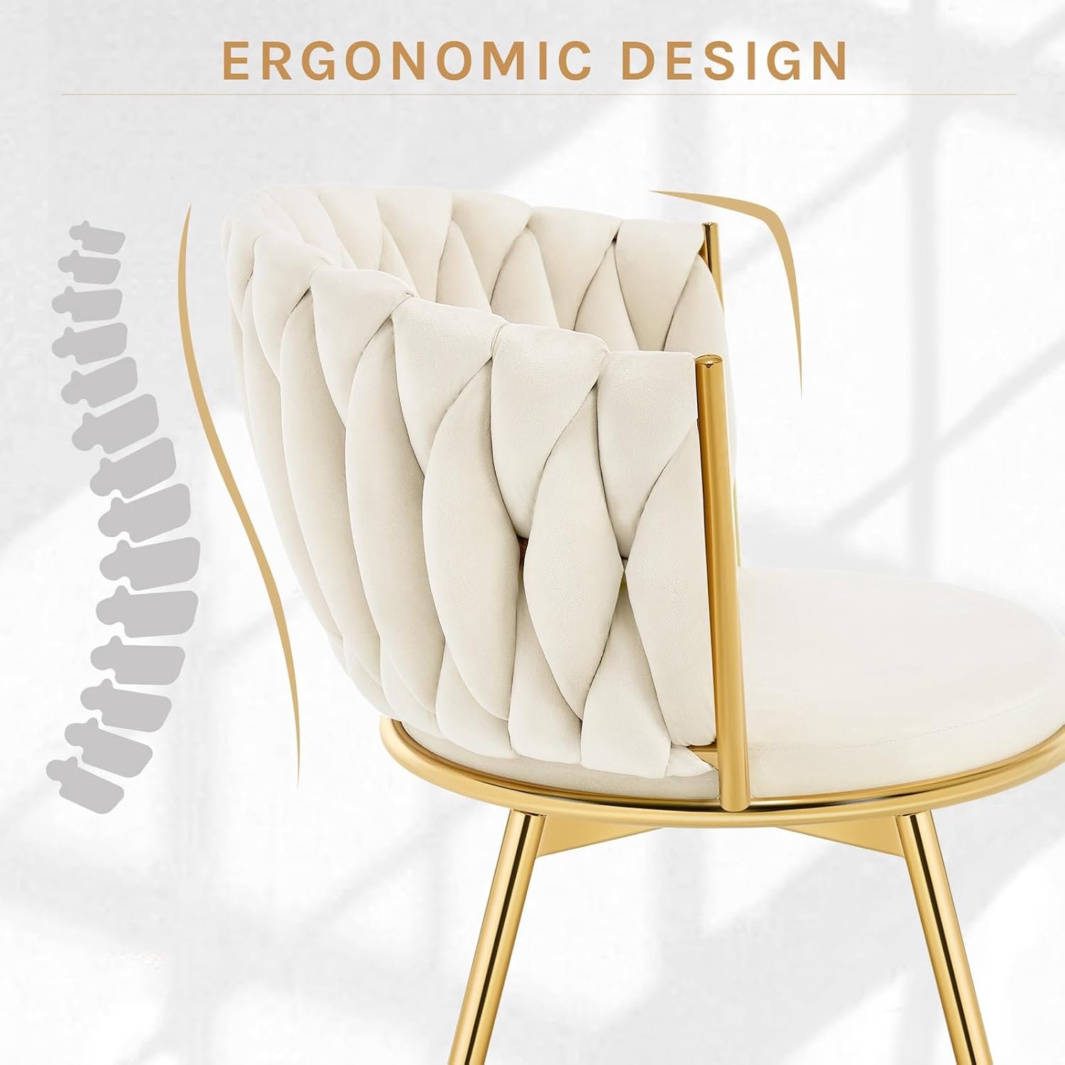 Luxe Draaibare Fluwelen Eetkamerstoelen Set van 2 Beige – 360° Roterende Keukenstoelen met Ergonomische Rugleuning, Zachte Gewatteerde Zitting, Stevig Metalen Onderstel en Vloerbeschermers, Max. 150 kg, 60,5 × 59,5 × 78 cm
