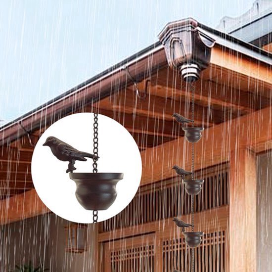 Regenkettingen voor goten vogels regenketting goot adapter regengong voor buiten, metalen regenvanger goot ketting downspout voor zware regen — afbeelding 4