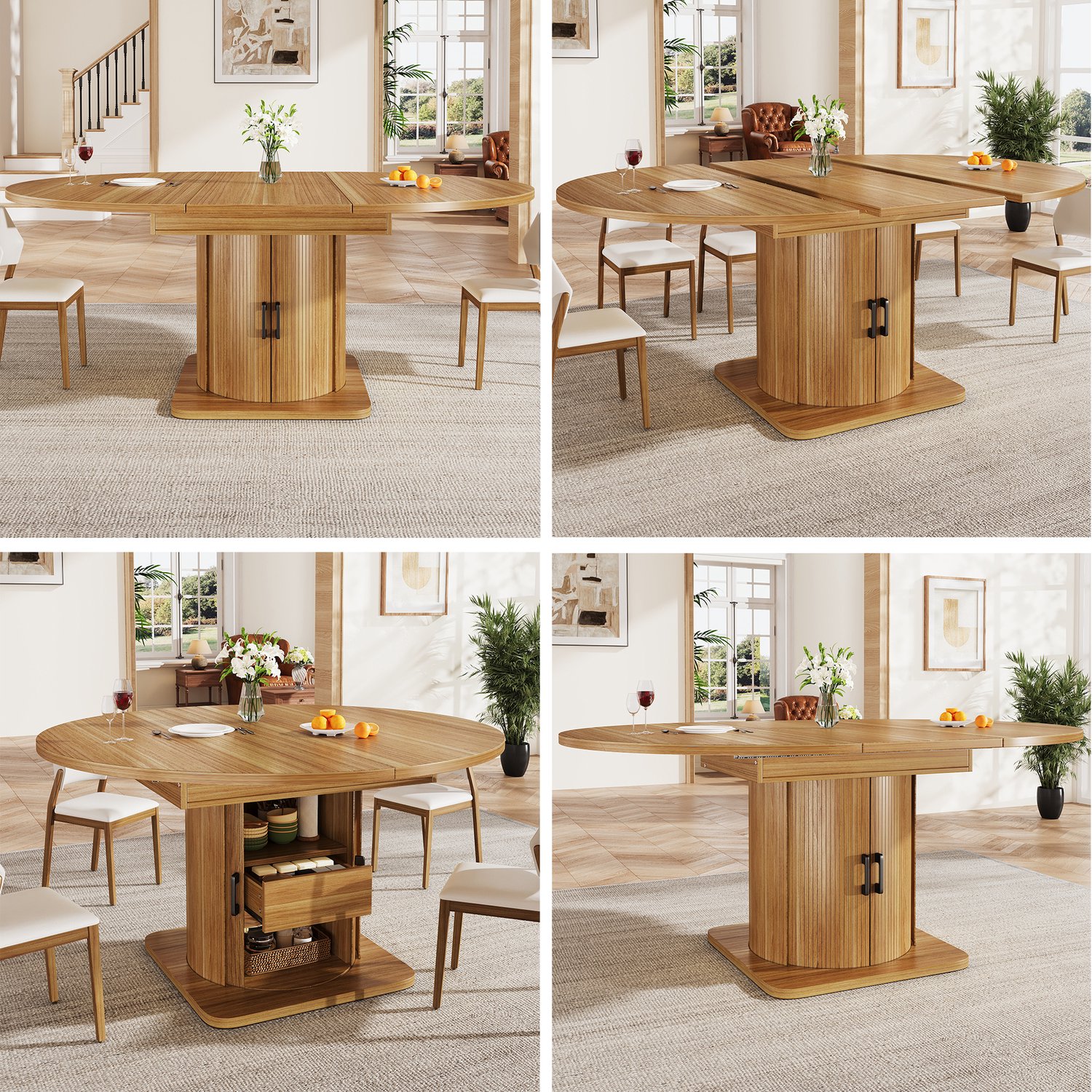 Clruro Eettafel - 118–158×118 cm - Uitschuifbaar - Ovaal met Laden - MDF - Donkerbruin Zwart