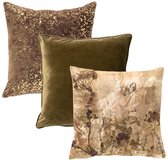 Dutch Decor kussenset - Olijfgroen, Bruin, Beige, Donkerbruin, Glitter - 45x45 cm kussens inclusief binnenkussens - Flow, Linde, Finn