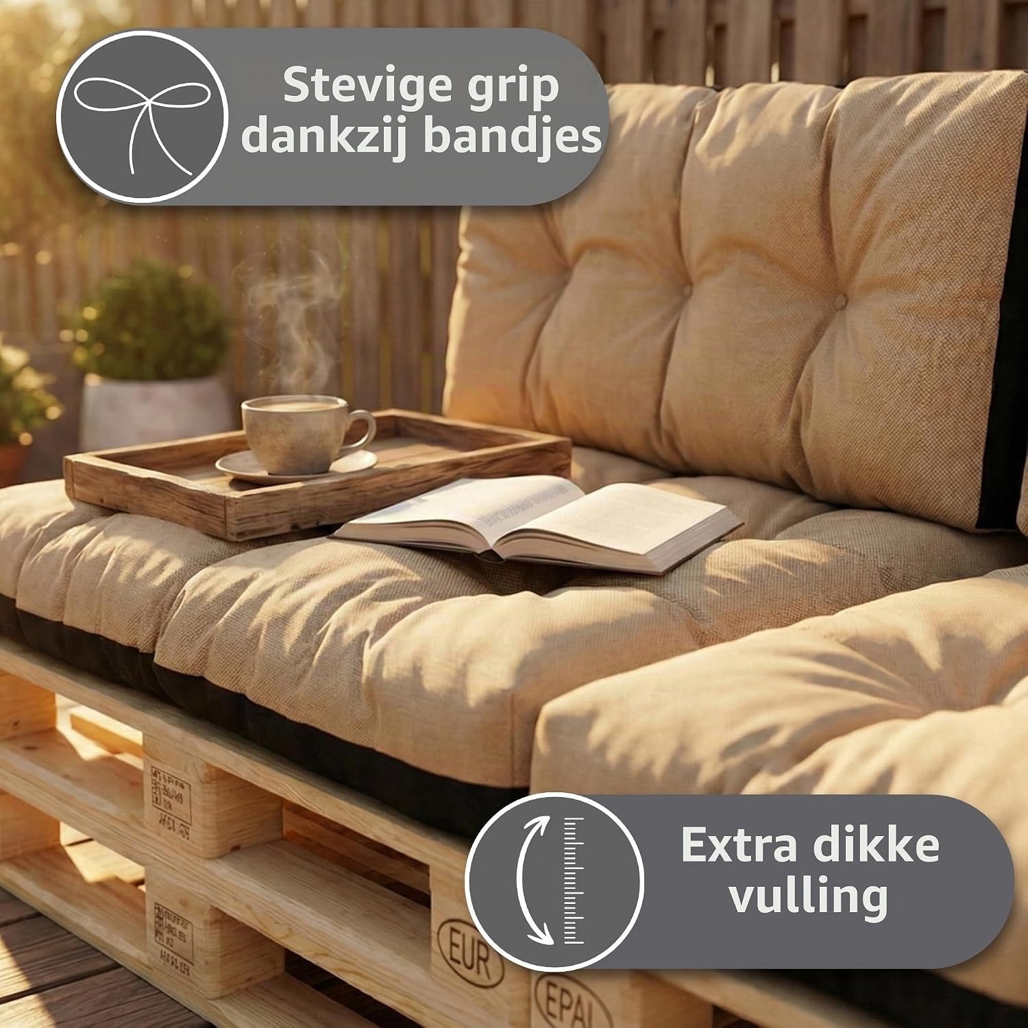 Luxe Palletkussens Set van 5 - Weerbestendige Tuinkussens voor Europallets (2x Zitting 120x80 cm, 2x Rug 120x40 cm, 1x Hoek 60x40 cm) - Waterafstotend & Dik Gevuld - Grijs