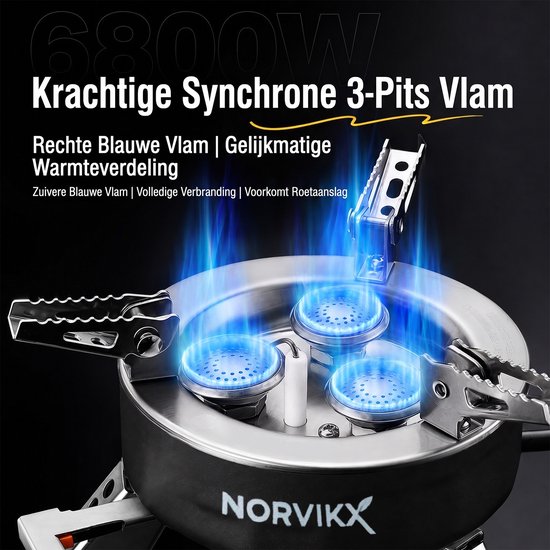 Krachtige 3-Pits Camping Gastank Brander - Compact & Opvouwbaar Outdoor Kooktoestel - Inclusief Waterbestendige EVA Draagtas - Snel en Efficiënt Koken voor Onderweg, Kamperen en Picknick - Zilver — afbeelding 2