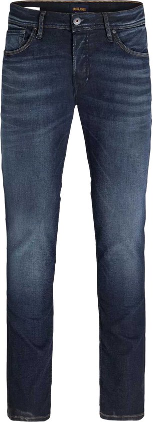 Donkerblauwe Jack & Jones jeans met een regular fit en subtiele wassing.