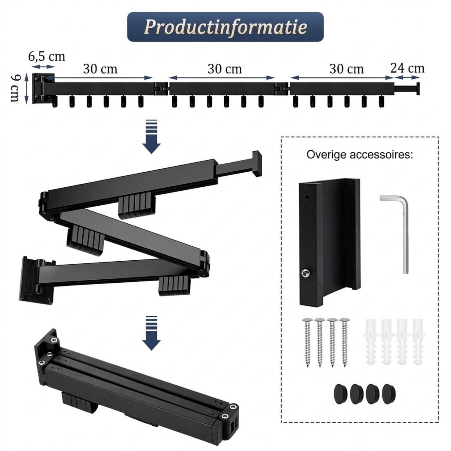 Vantivo® Wanddroogrek - Droogrek Inklapbaar - Wasrek - Droogtoren - Droogrekken - Muurmontage