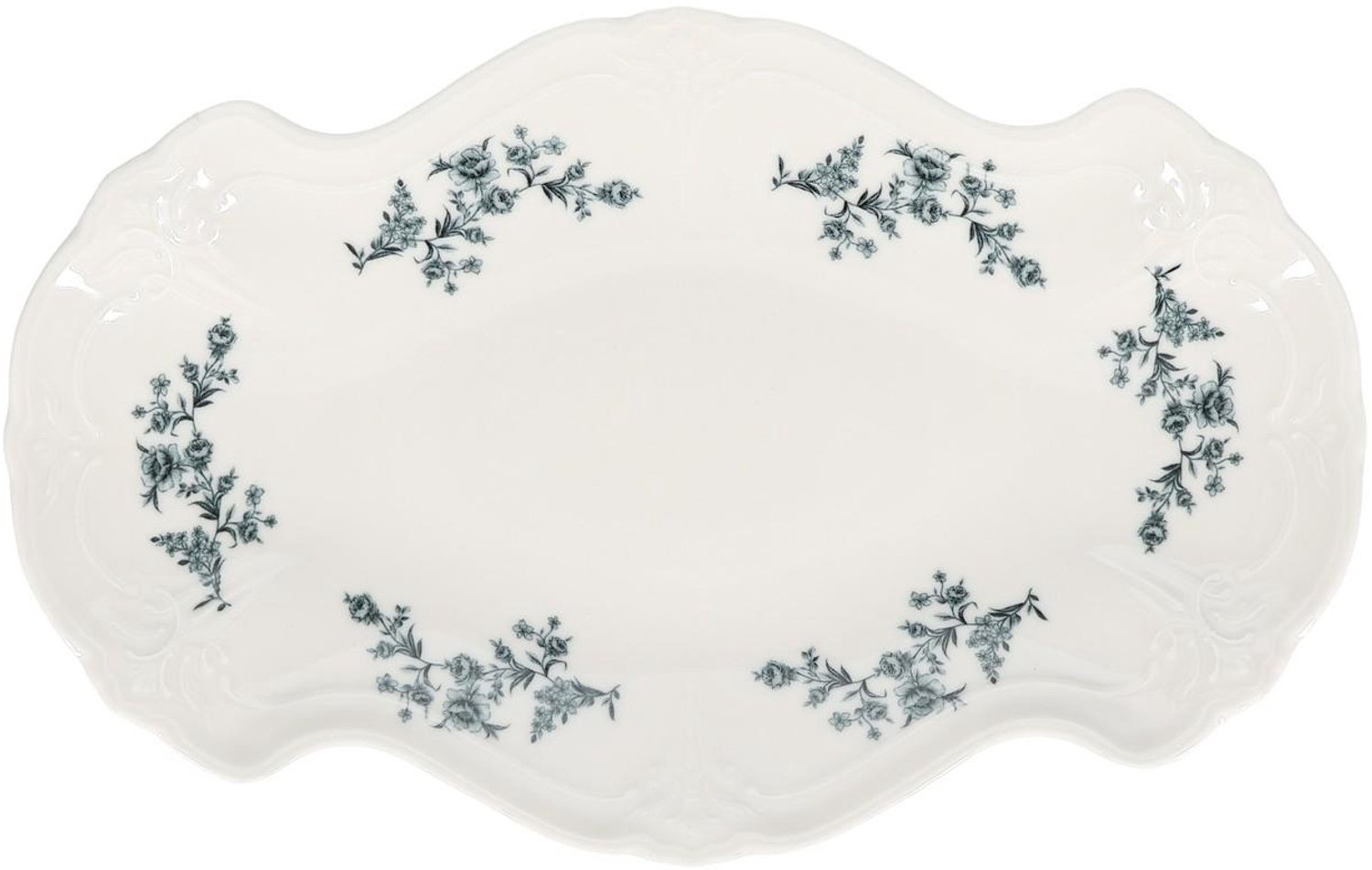 Fameilleur serveerschaal 26x16cm zwart flower Retro set van 4 - porseleinen schaal om te serveren en delen, voor salades, bijgerechten, fruit en hapjes, vaatwasser- en magnetronbestendig, voedselveilig, servies voor thuis, restaurant en horeca