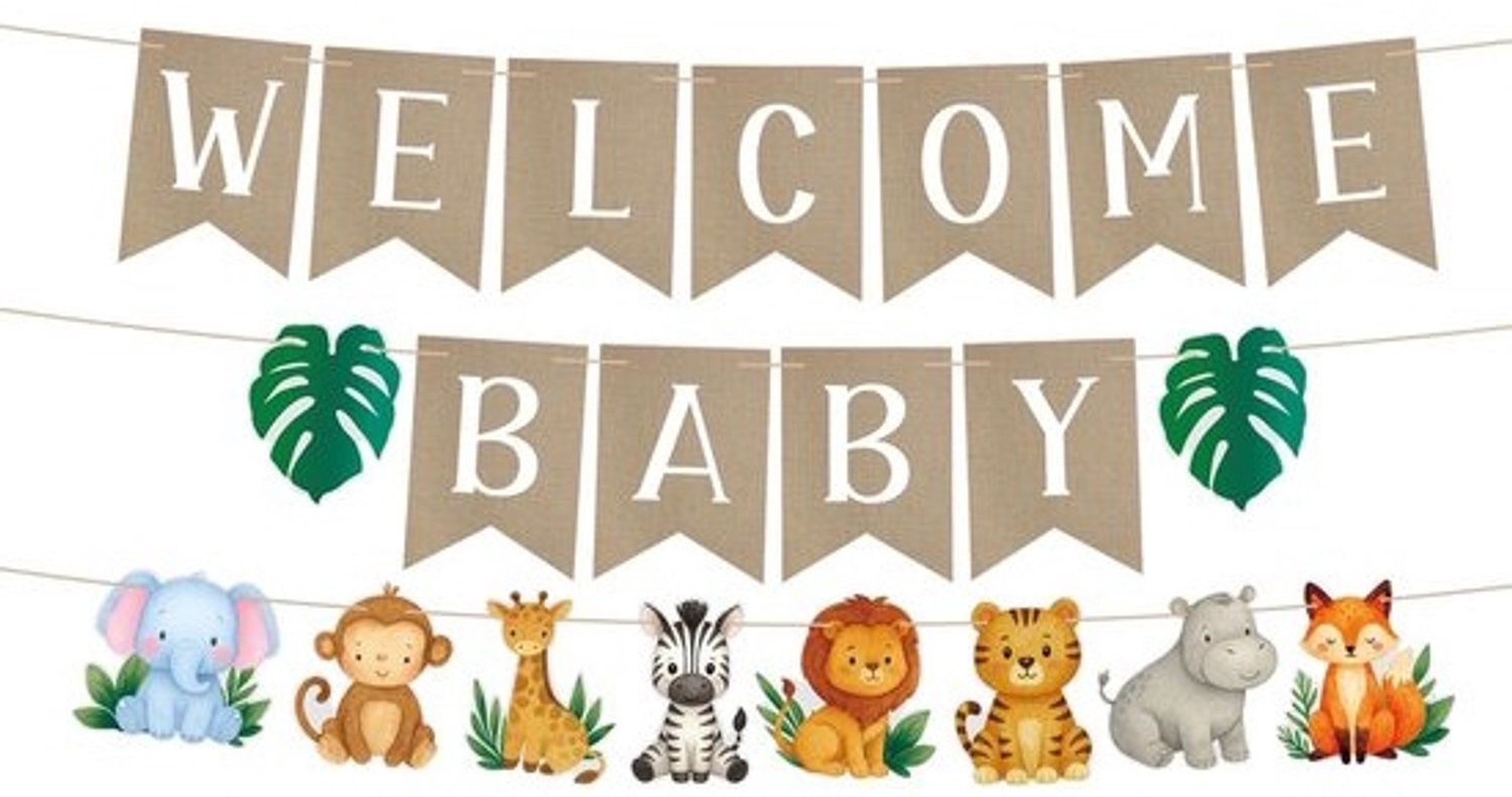 Baby's - voorgemonteerde boswanddecoratie voor babyshower en gender reveal met bosdieren, voor fotoachtergrond, kinderkamer, muur en raam