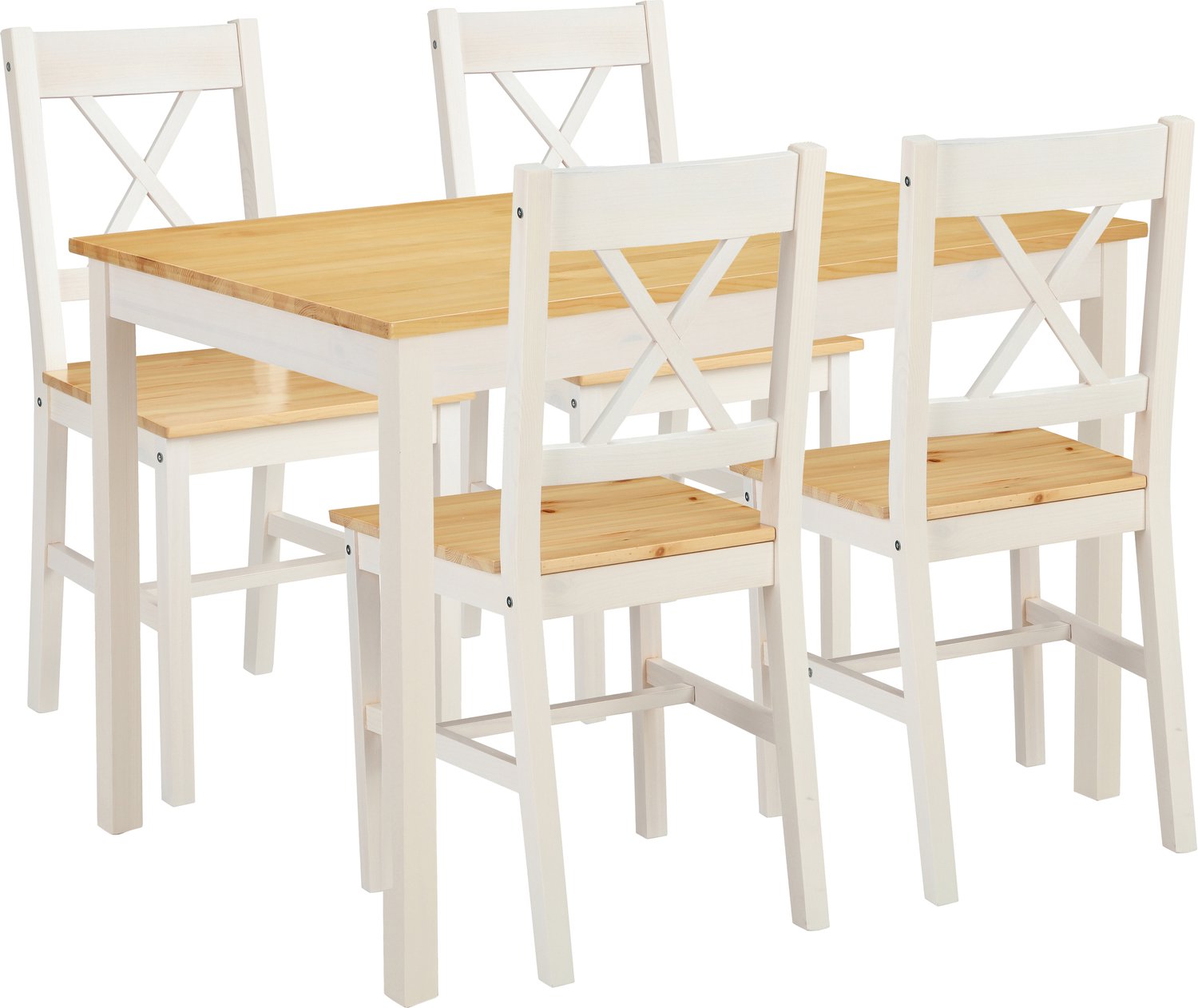 Willow Eethoek met Eettafel en 4 Stoelen - Wit/Naturel Grenenhout - 108 cm