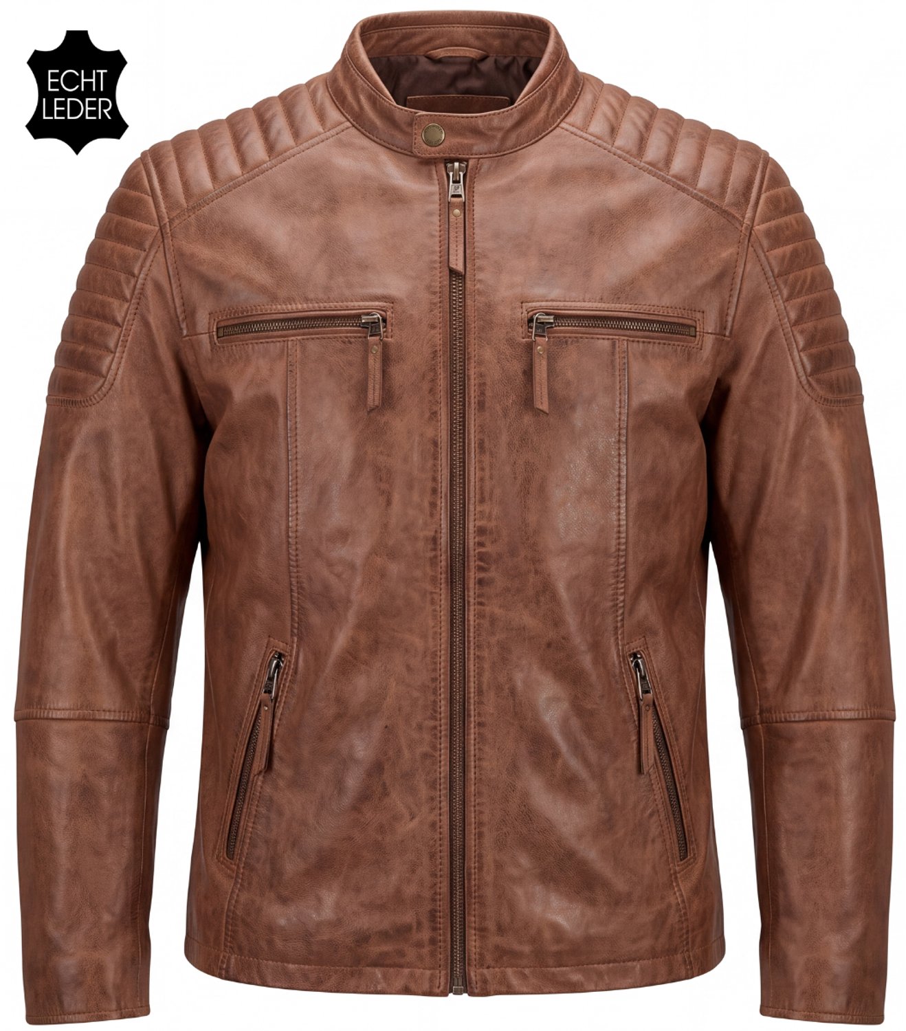 Vinto® Leren Jas Heren - 100% Echt Lams Leer - Winterjas - Biker Jack - Met Zakken en Binnenzak - Tussenjas - Winddicht - Bruin - Maat XXL