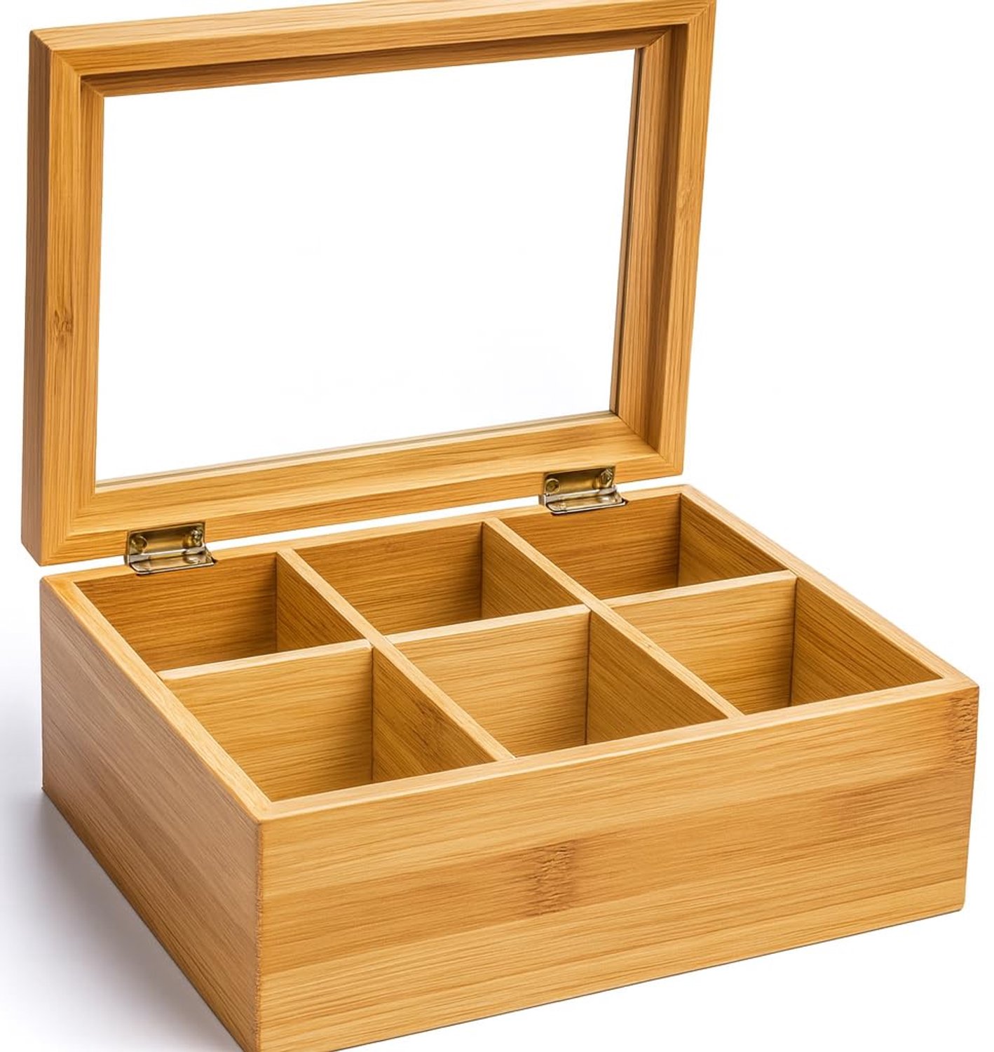 Bamboe Theedoos met 6 Compartimenten - Voor thee, kruiden en specerijen - 22 x 16 x 9 cm
