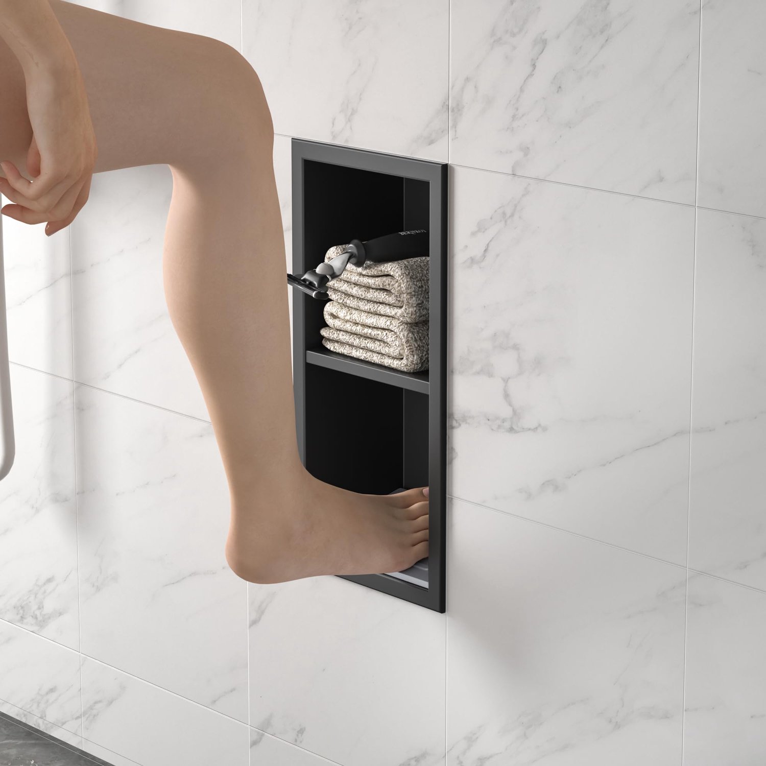 Wand Niche met Plank - Mat Zwart Douche Tafel voor Badkamer (31 cm x 12 cm)