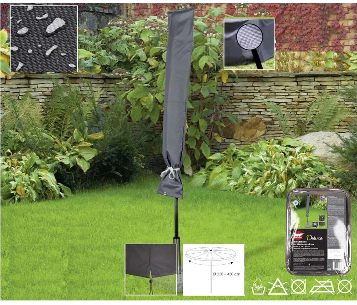 Boni-Shop® Deluxe parasolhoes polyester Ø 450 cm waterlekdicht Grijs