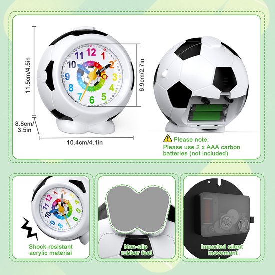 Stille Kinderwekker met Voetbalthema en Nachtlampje — afbeelding 4