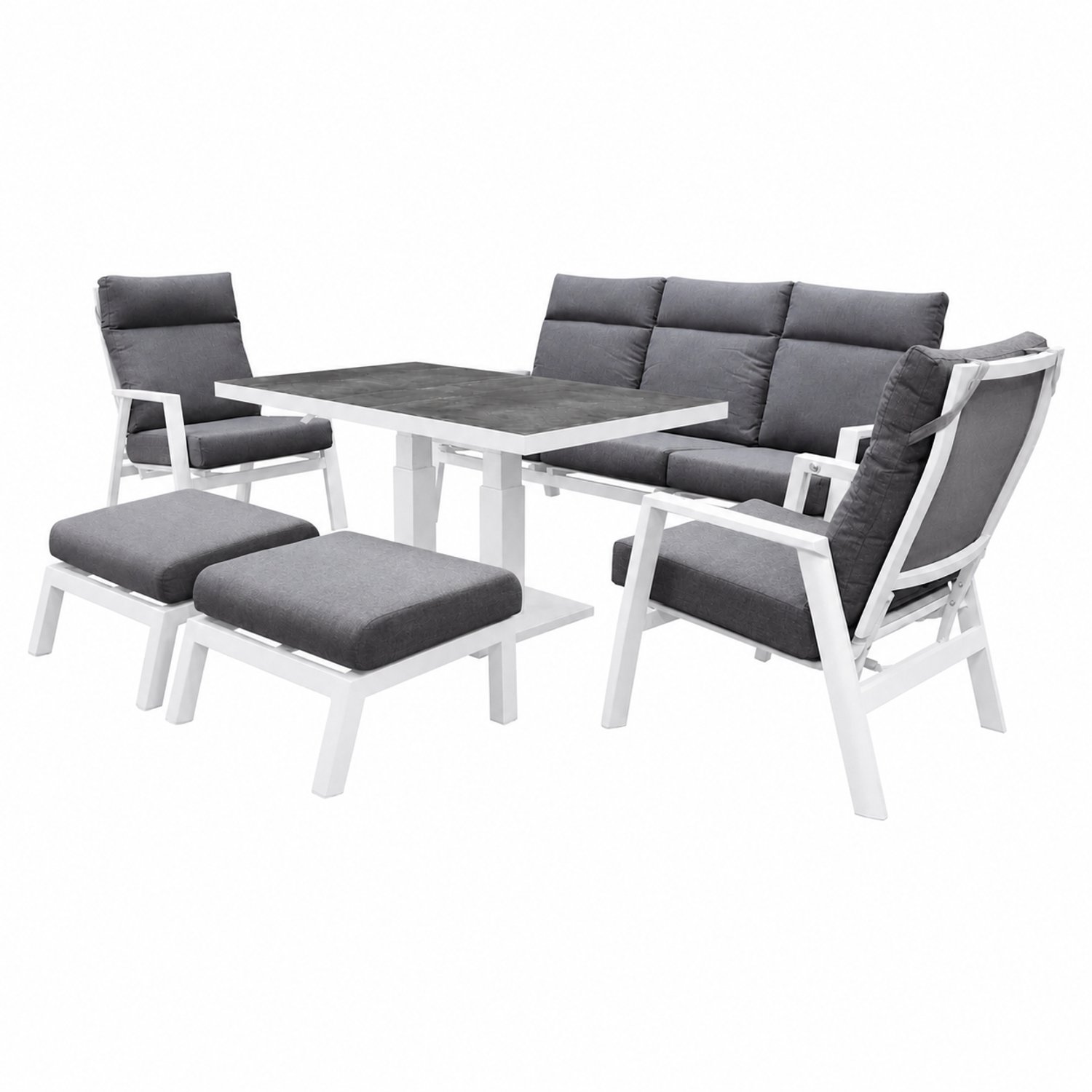 AVH-Collectie Vegas stoel bank dining loungeset 6 delig verstelbaar aluminium wit Antraciet, Wit