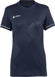 Marineblauw JDH sportshirt met V-hals, wit logo op de borst en subtiel geometrisch patroon op de voorzijde.