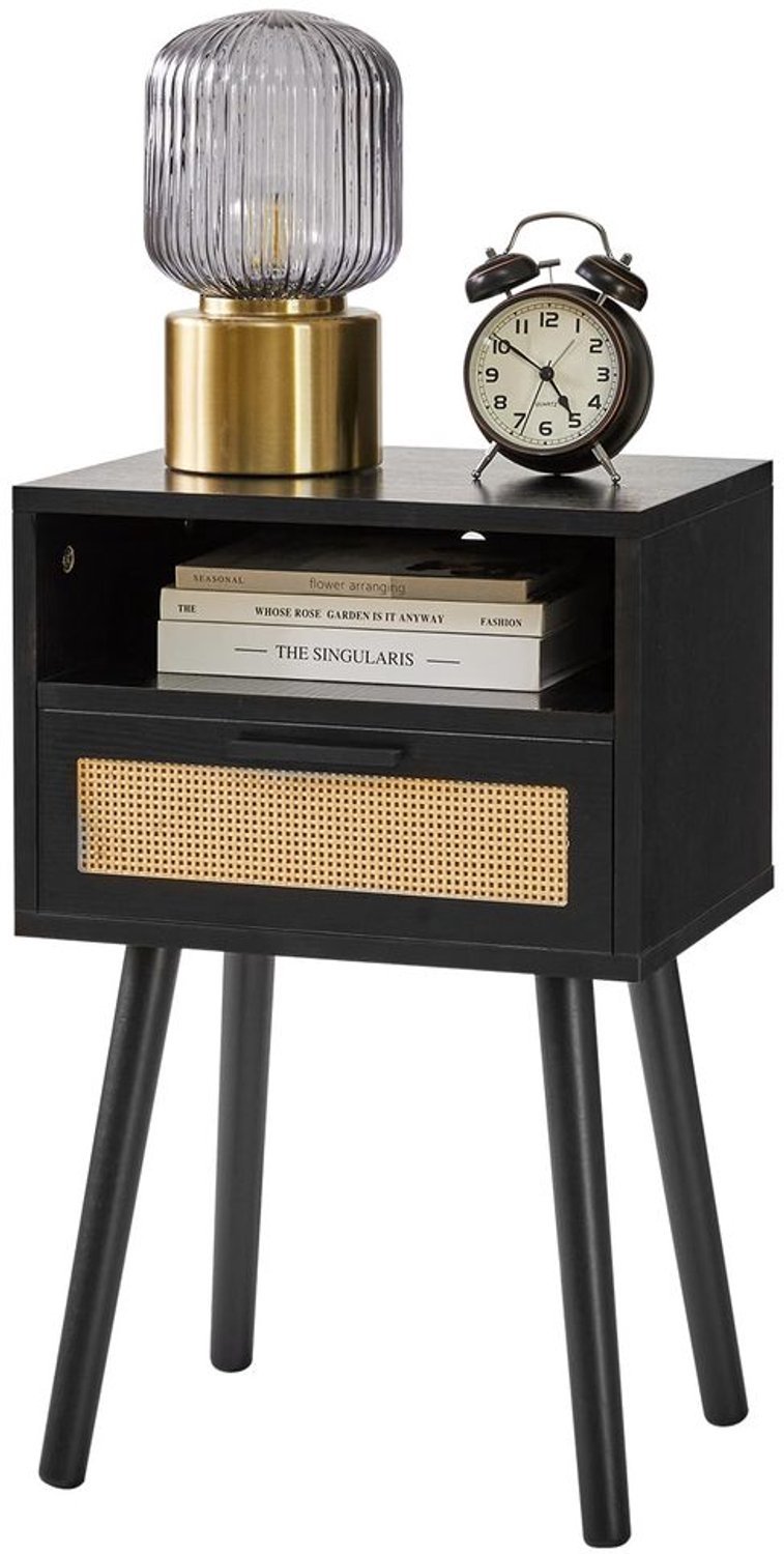 Rieten Bedside Table met Lades en Open Plank