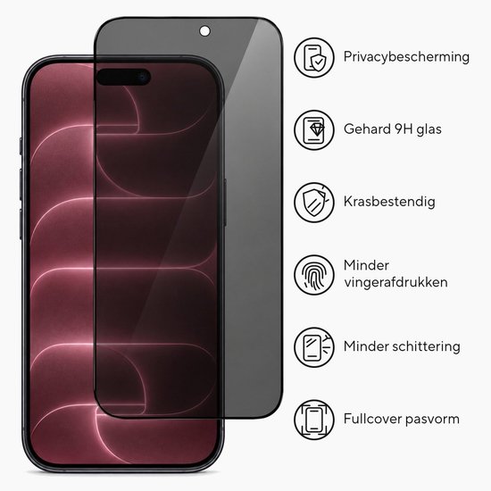 Privacy screenprotector met 9H gehard glas, krasbestendig, anti-vingerafdruk en anti-schittering.