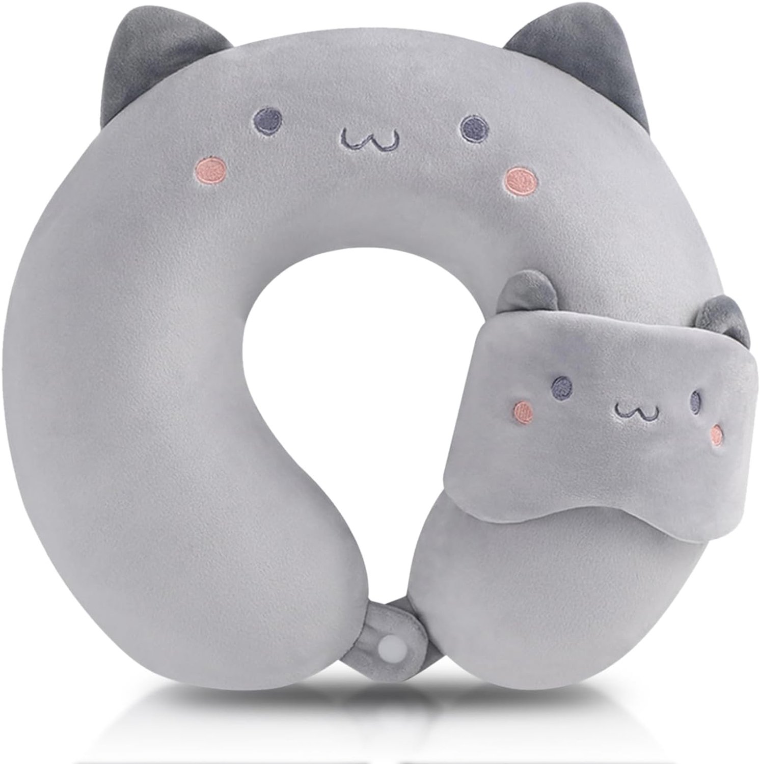 U Shape Pillow Cartoon Animal Neck Pillow U Shape Travel Pillow for Travel (Grey Cat) - ShopVlot
