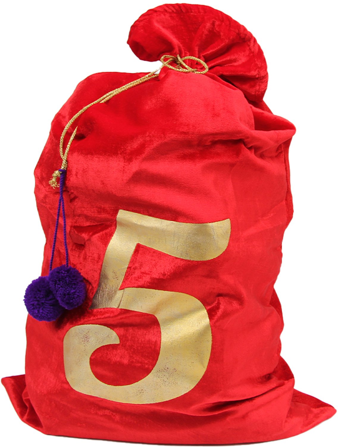 Sinterklaas zak - velours - 84 cm - met cijfer 5 en koord
