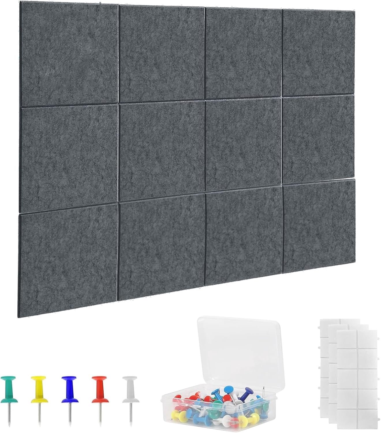 Prikbord vilt donkergrijs 120 x 90 cm - inclusief 12 kurkplaten - 90 punaise en 60 veilige plakstrips - ShopVlot