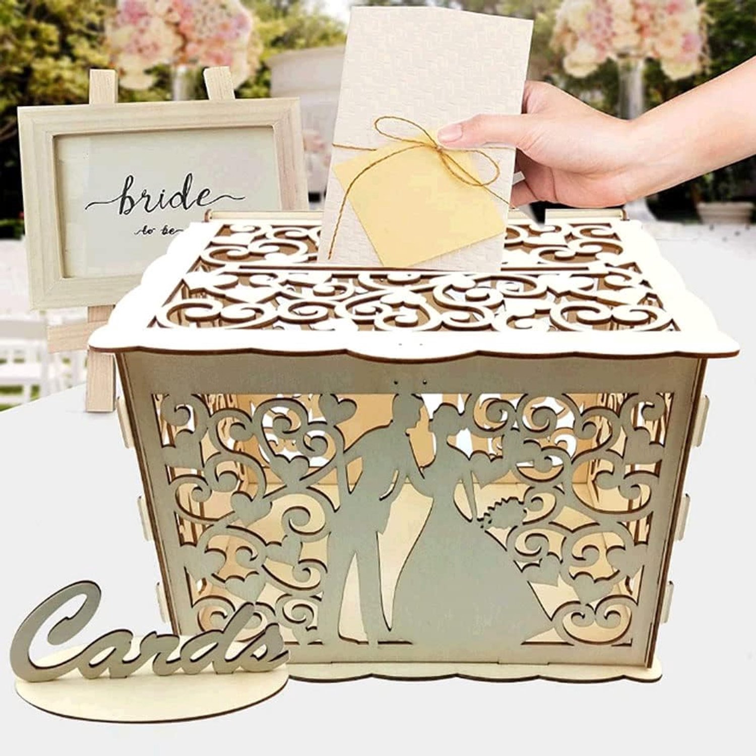 SnelShoppen - Houten Trouwen Kaartenbox met Slot - Rustieke Decoraties voor Bruiloft, Verjaardag en Feesten - 25x20x18 cm - DIY Vouwbaar Ontwerp