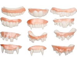 AOVNA 3 Pack Halloween Demon Teeth Gnarly Fake Teeth, Random Shape Gag Teeth Vampire Prosthesis Teeth Funny Joke Fake Teeth
