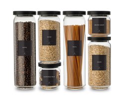 Vitrine Verde Glazen Voorraadpotten Set met Zwart Acacia Deksel - 6-delig - 1600/950/450 ml - Luchtdicht & Stapelbaar - incl. Labels & Marker - Bewaarpotten - Snoeppot - Opbergpotten - Glazen Potten - Voorraadbussen glas