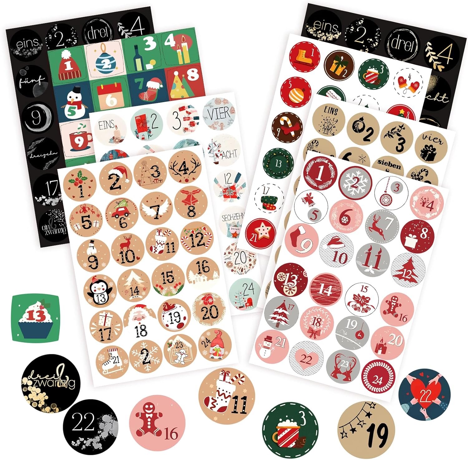 Advent Calendar Number Stickers, 1-24 Self-Adhesive Number Stickers, 8 x 24 Advent Calendar Stickers for Christmas - ShopVlot