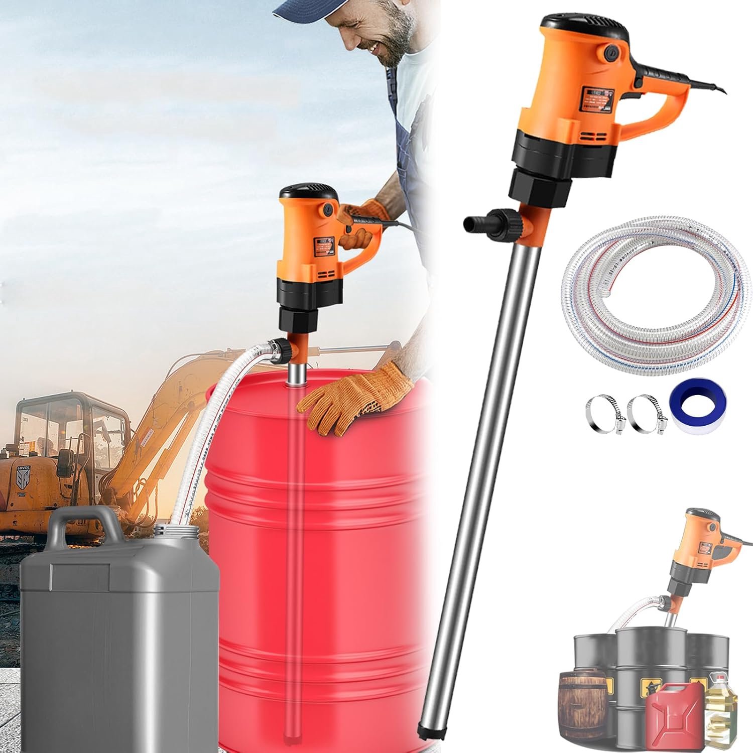 Electric pump for canisters, 880 W for diesel and water (70-95 l/min, 5000-10,000 rpm), equipped with 89 cm aluminium - ShopVlot