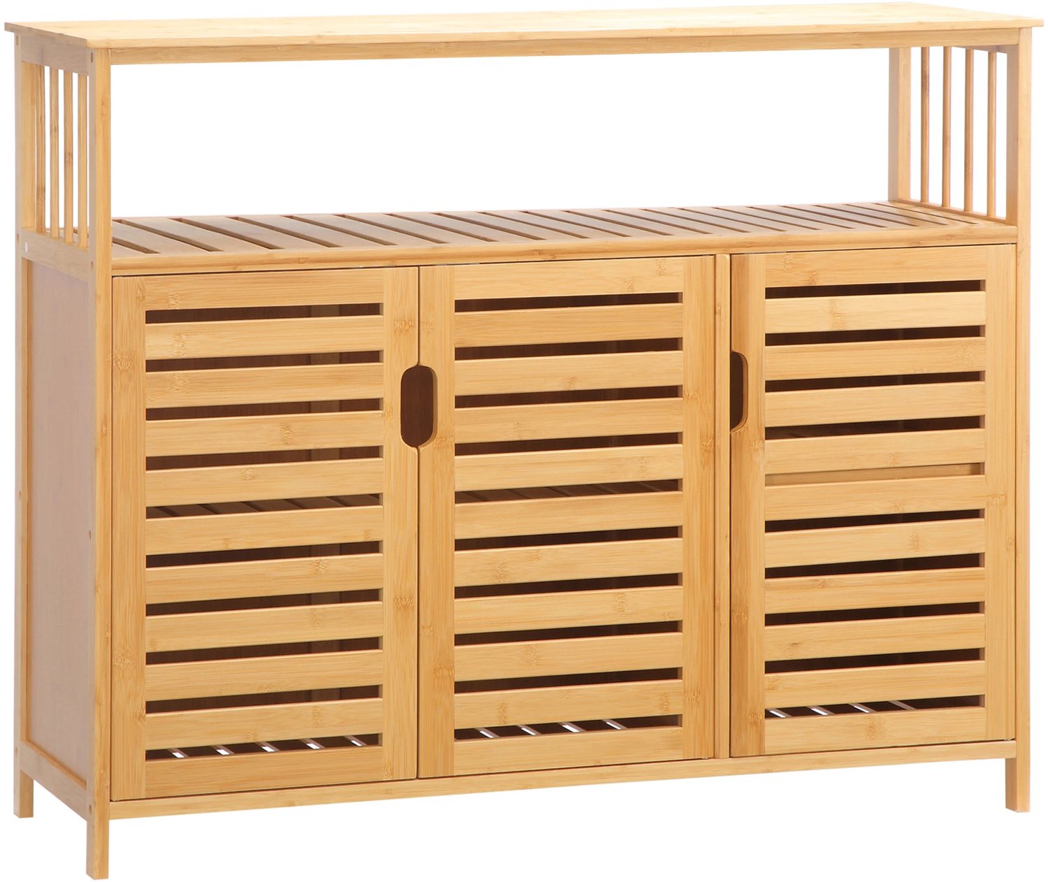 Gudalio Dressoir - Kast - Opbergkast - Wandkast - Badkamerkast - 3 deuren - Open vak - 100 x 35 x 82 cm - Natuurlijk - Bamboe