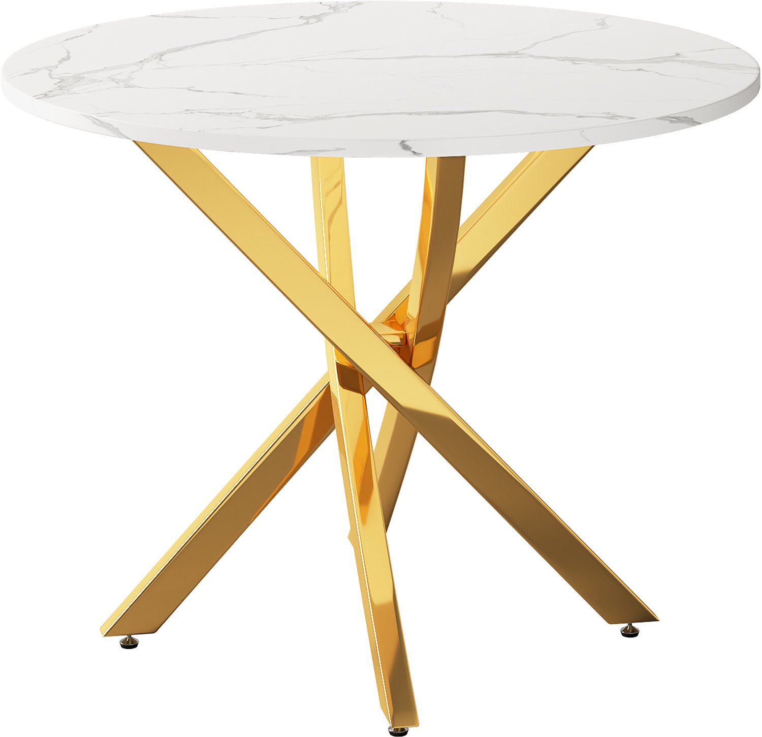 SONNENH Eettafel - Marmerlook met gekruiste poten - 80 x 80 x 75 cm - Wit/goudkleurig