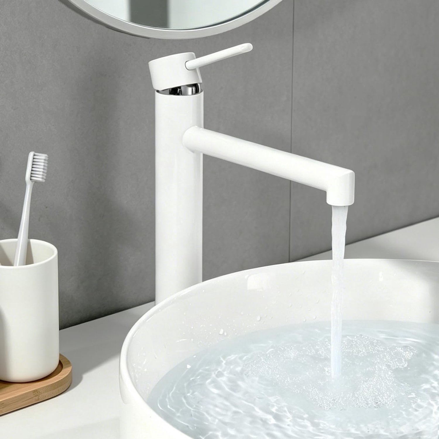 ONECE Bathroom Sink Faucet White High Washbasin Fixture for Top Sink Single Lever Mixer Tap with Spout Height 204 mm - ShopVlot