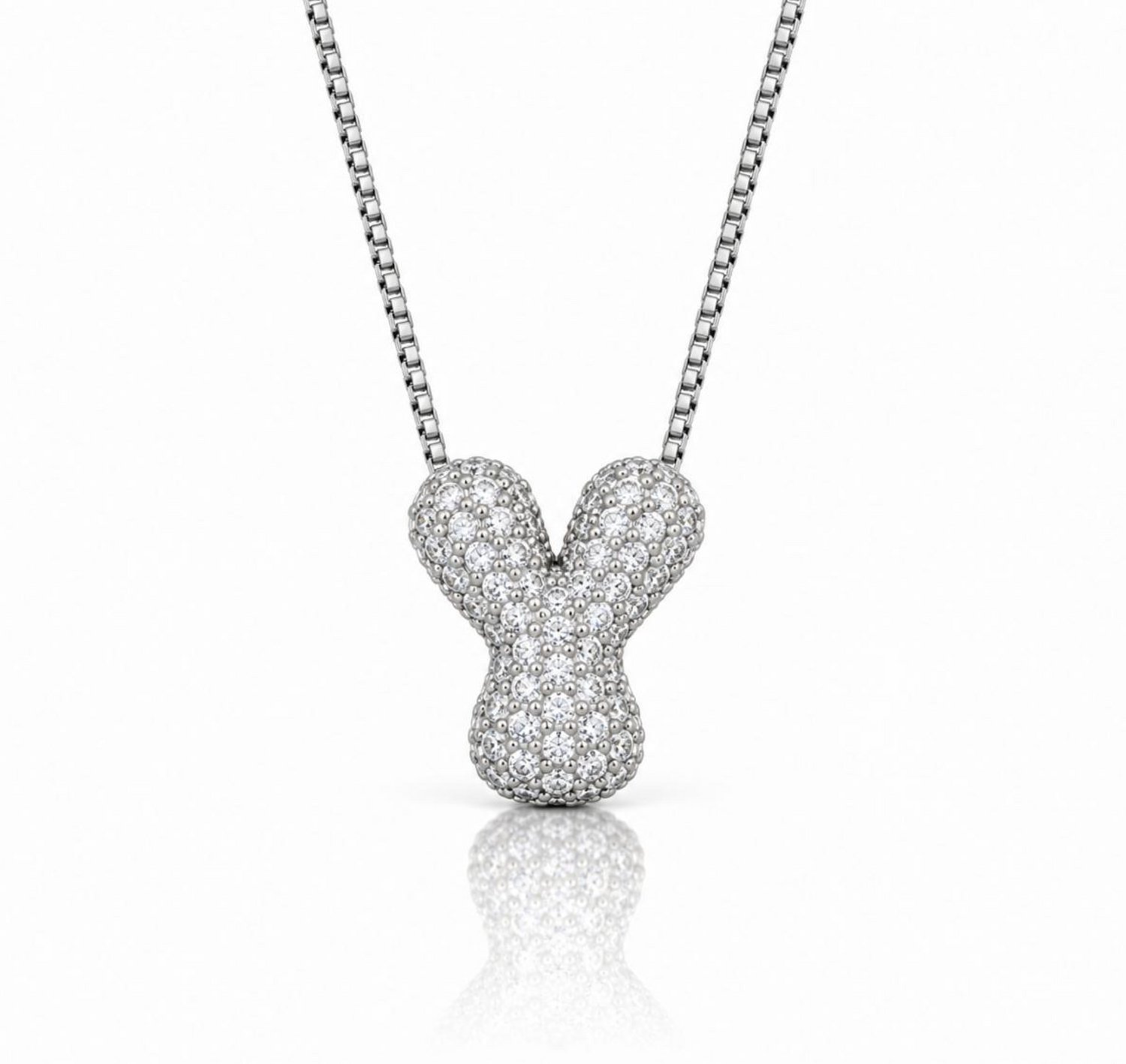 Maevi® Letter Ketting - Letter: Y - Glitter Letterketting - Zirkonia Ketting - Lengte: 40 cm - Incl. Luxe Verpakking - Verzilverd - Bubbel Letter - Zilveren ketting / Zilveren letter - Hoge Kwaliteit - Luxe Ketting - Cadeau voor Moeder / Mama