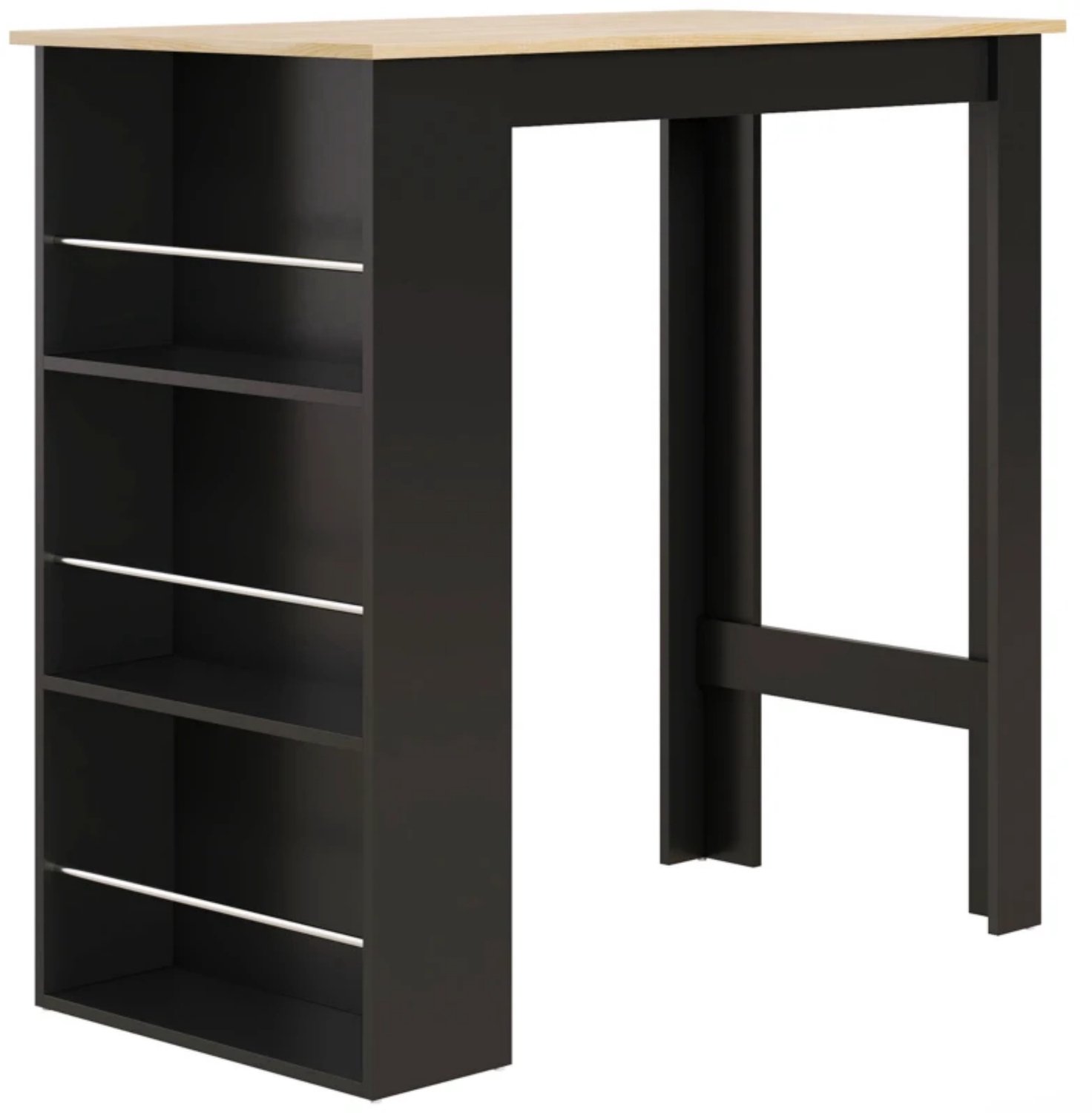 SONNENH Bartafel - Drie open opbergvakken - 112 x 57 x 106 cm - Zwart/houtlook