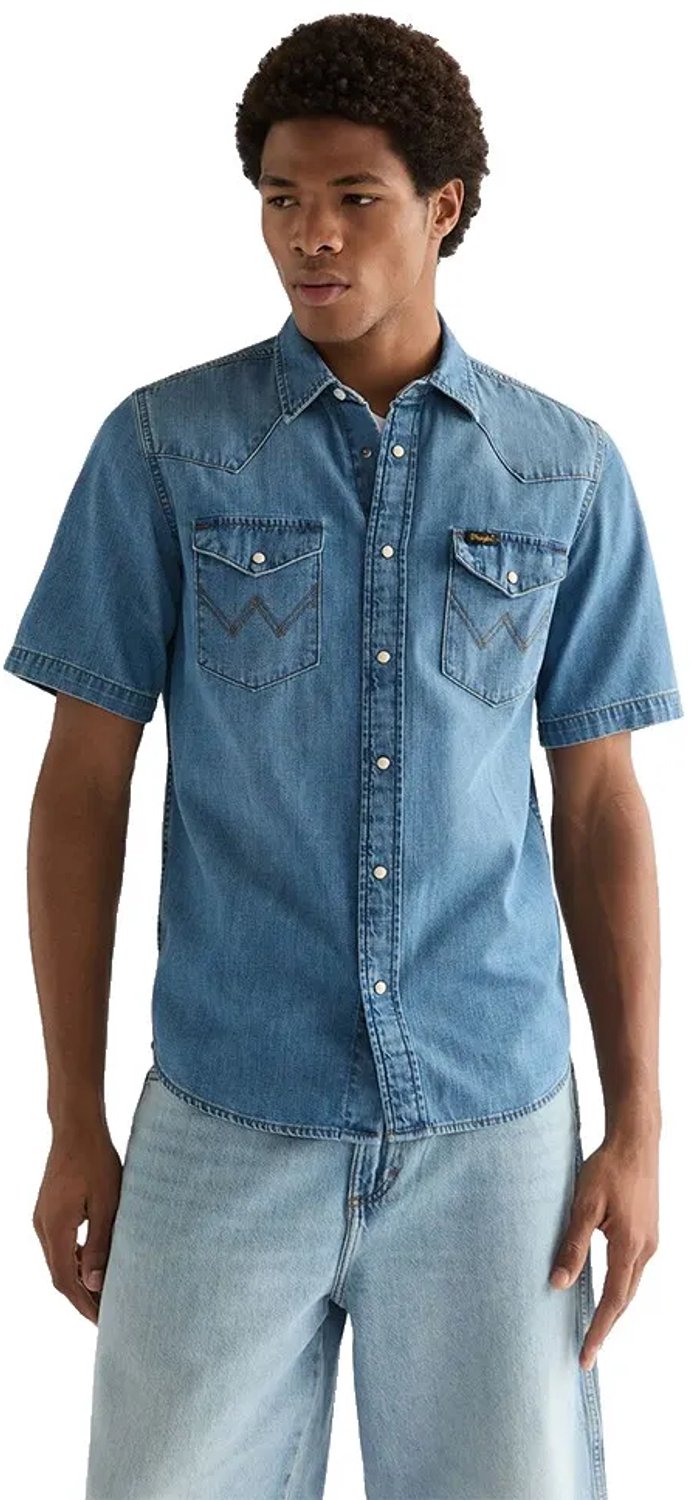 Wrangler Western Overhemd Met Korte Mouwen M Man Mid Light Wash