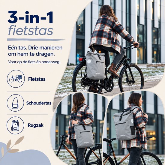 Morelia® Fietstas 100% Waterdicht ( 28 Liter Sage Green )- Incl Laptoptas & Achterlicht - Fietstassen - Fietstassen Electrische Fietsen - Fietstassen Enkel - Tarpaulin materiaal — afbeelding 4