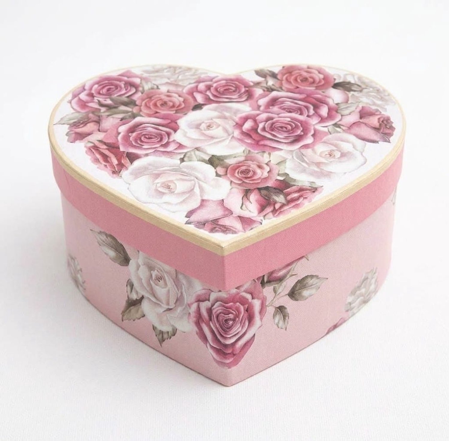 Luxe Cadeaudoos Hartvorm - 16*18*3.7 cm - Rozenprint - Romantisch Geschenkdoosje voor Valentijn – Roze/Wit