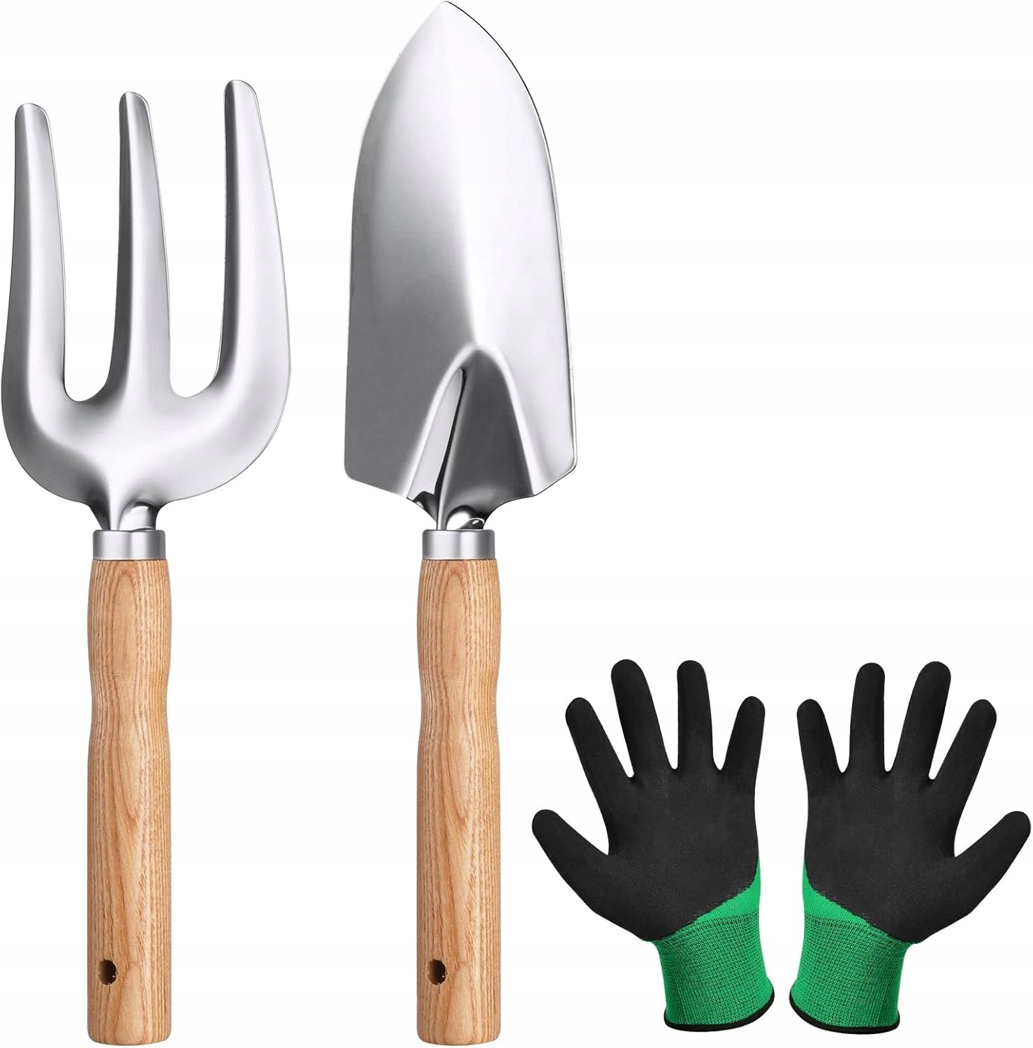 Merkloos 3-delig Tuin gereedschapset: Schep, Hark & Handschoenen